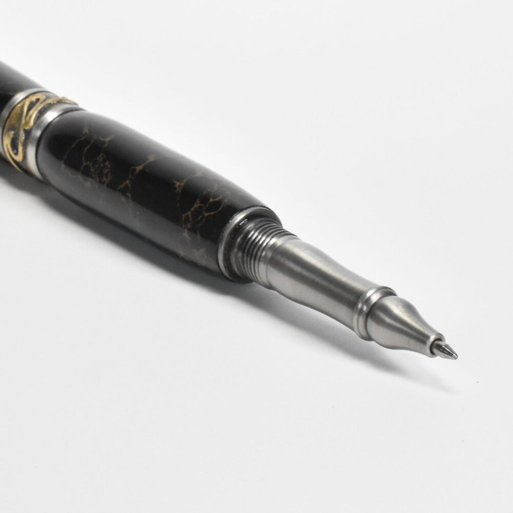 Broadwell Nouveau Sceptre Antique Pewter & Trustone Rollerball Pen w/ Box & Bag - Picture 6 of 8